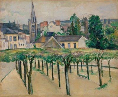 Saint-Aspaisin kirkko nähtynä Place de la Préfecture -aukiolta Melunissa tekijältä Paul Cézanne