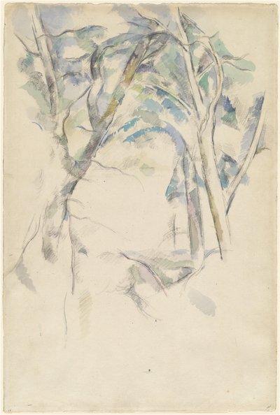 Puut nojaavat kallioiden yli tekijältä Paul Cézanne