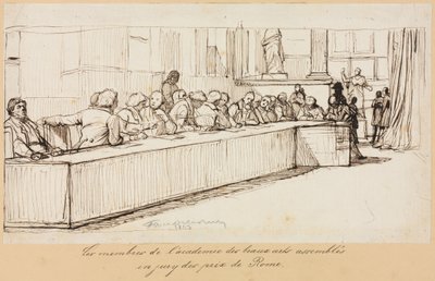 Beaux-Arts Academyn jäsenet kokoontuivat Rooma-palkinnon tuomaristoon 1841 tai 1842. tekijältä Paul Delaroche