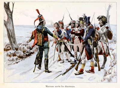 Marceau arrete des deserteurs: Francois-Severin Desgraviers Marceau (1769-1796) pidätti republikaanien armeijan sotilaita Vendeessä (85) - Emile Boutignyn (1853-1929) kuvitus teoksessa "Hoche-Marceau-Desaix" ( kirjoittaja Theodoreaix) 1854-1928) - Yksityin tekijältä Paul Émile Boutigny