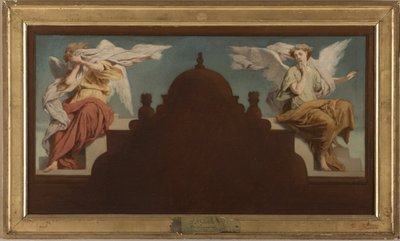 Saint-Etienne-du-Montin kirkon luonnos: Deux anges assis, 1874 (öljy kankaalle). tekijältä Paul Felix Guerie