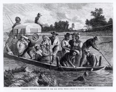 Western Sketches, Freshet in the Red River, Texas, kuvitus  tekijältä Paul Frenzeny