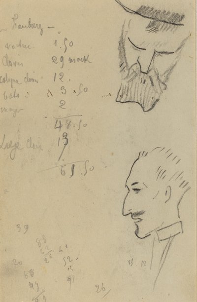 Parrakas mies ja mies profiilissa [verso] tekijältä Paul Gauguin