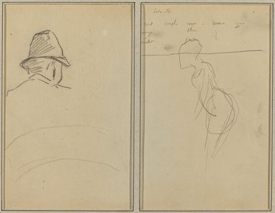 Miehen pää, jolla on hattu, takaa katsottuna; Pysyvä nainen [recto] tekijältä Paul Gauguin