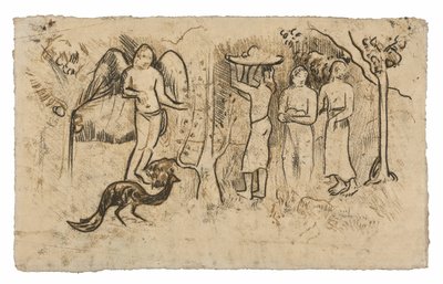 Enkeli, riikinkukko ja kolme tahitialaista tekijältä Paul Gauguin