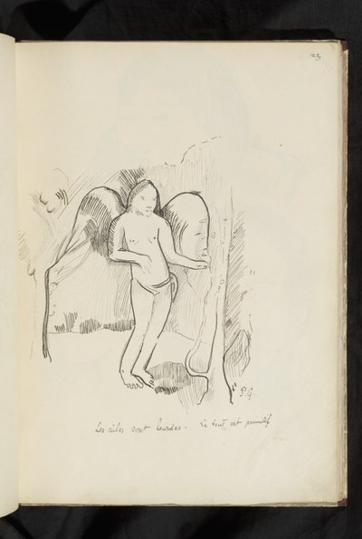 Ennen ja jälkeen - piirustus "Siivet ovat raskaita. Kaikki on primitiivistä" tekijältä Paul Gauguin