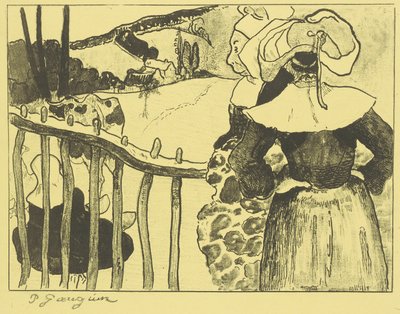 Bretonische Frauen neben einem Zaun tekijältä Paul Gauguin
