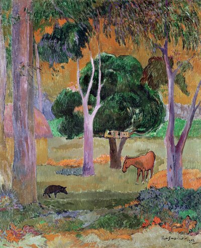 Dominikaaninen maisema tai Maisema sian ja hevosen kanssa, 1903 tekijältä Paul Gauguin