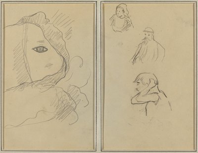 Ull i part de la cara; Una dona bretona i dos homes [recto]finlandès tekijältä Paul Gauguin