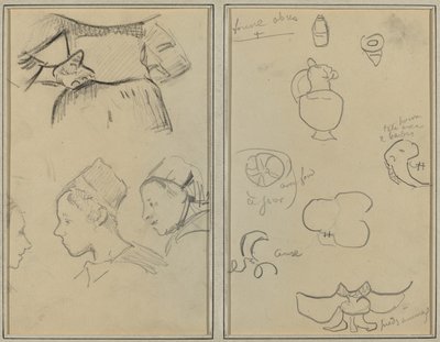 Neljä tutkimusta bretonilaisista naisista; Muodot ja maljakot [verso] tekijältä Paul Gauguin