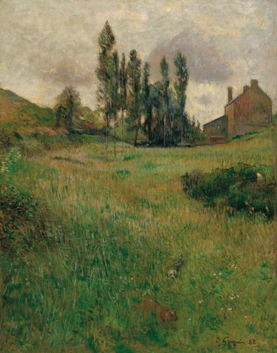 Ranskalainen:  Course de chiens dans la prairie Koirat juoksevat niityllä. tekijältä Paul Gauguin
