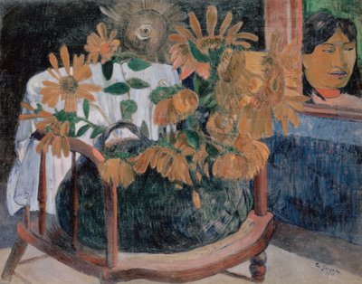 Ranska: Nature morte avec des tournesols sur un fauteuil (II) Auringonkukat tekijältä Paul Gauguin
