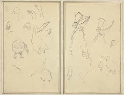 Hanhet; Tytöt Bonnetsissa, hanhet [recto] tekijältä Paul Gauguin