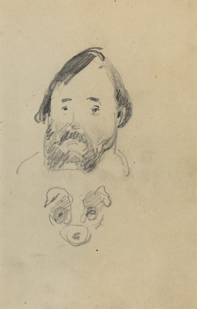 Parrakkaan miehen pää ja koiran pää [recto] tekijältä Paul Gauguin