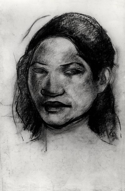 Tahitilaisen pää (hiili paperilla) tekijältä Paul Gauguin