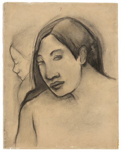 Tahitilaisten naisten päämiehet, etu- ja profiilinäkymät tekijältä Paul Gauguin