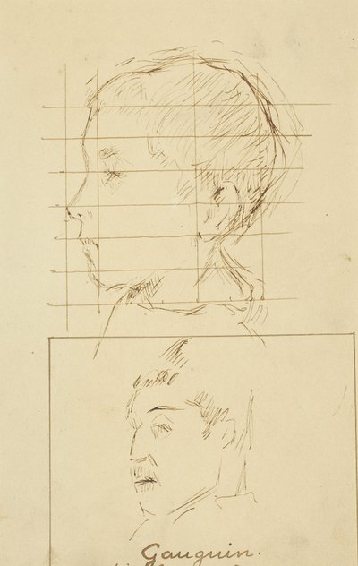 Pojan ja miehen päät (omakuva?) [verso] tekijältä Paul Gauguin