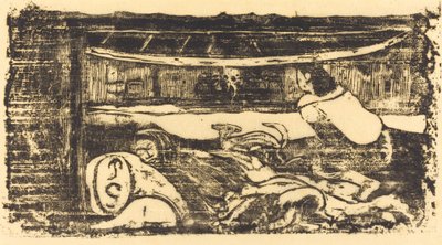 Hut Interieur de casen sisäpuoli vuonna 1895 tai sen jälkeen. tekijältä Paul Gauguin