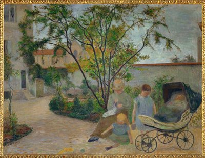 Jardin a Vaugirard, ou La Famille du peintre dans le de jardin la rue Carcel (öljy kankaalle) tekijältä Paul Gauguin