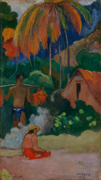 Maisema Tahitilla (Mahana Maà) tekijältä Paul Gauguin