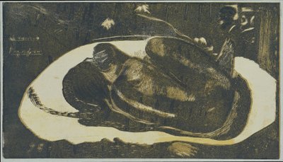 Makaava tyttö pelkää kuolleiden haamuja Kuolleiden haamujen näkemä Mauao tupapau (otsikko esineessä) tekijältä Paul Gauguin
