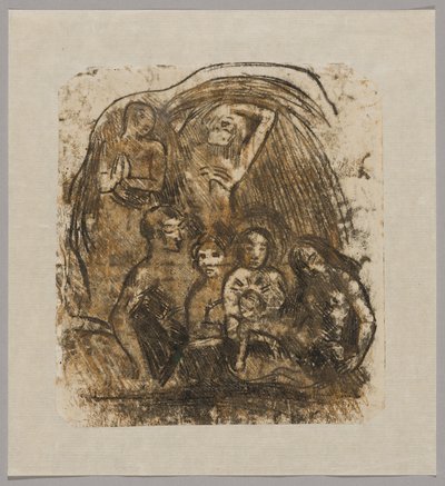 Nativity (Äiti ja lapsi viiden hahmon ympäröimänä) tekijältä Paul Gauguin