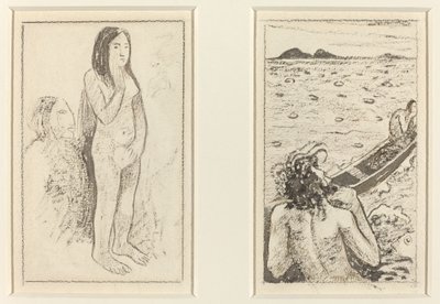 Parau No Te Varau Ino (vas.); Tahitian Legend (oikealla) tekijältä Paul Gauguin
