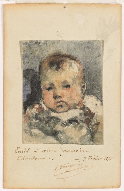 Lapsen muotokuva, 7. helmikuuta 1875 (akvarelli paperille asetettuna alkuperäiselle käyntikortille) tekijältä Paul Gauguin