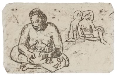 Istuva nainen (liittyy maalaukseen Sister of Charity), n. 1902 (siirtopiirros mustalla musteella norsunluun kudospaperille) tekijältä Paul Gauguin