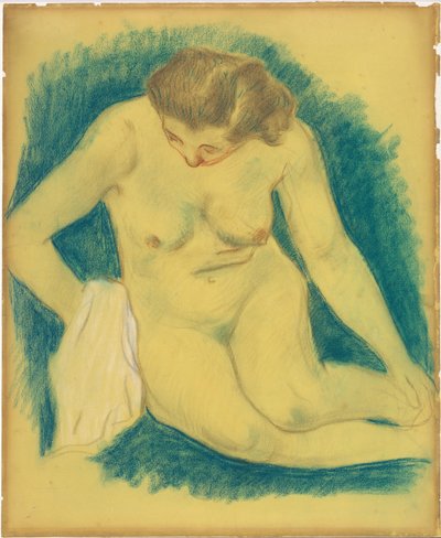 Ylhäältä nähty istuva alaston tekijältä Paul Gauguin