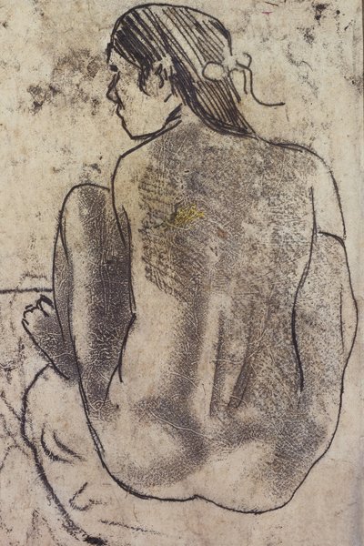 Istuvat tahitilaiset alastonkuvat takaapäin, n. 1902 tekijältä Paul Gauguin