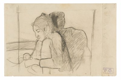 Istuva tahitilainen nainen (recto), luonnoksia kukoista ja kanoista (käänteinen) tekijältä Paul Gauguin