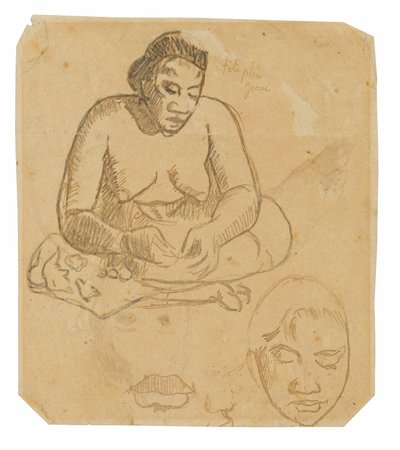 Istuva tahitilainen nainen (recto); Pysyvä tahitilainen nainen (käänteinen) tekijältä Paul Gauguin
