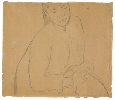 Istuva tahitilainen nainen (liittyy maalaukseen Te faaturuma [Reverie]) tekijältä Paul Gauguin