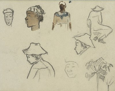 Luonnokset hahmoista ja lehdistä tekijältä Paul Gauguin