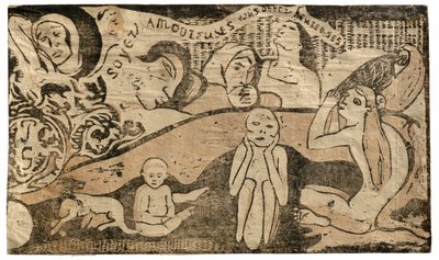 Rakasta ja tulet olemaan onnellinen Late Wood-Block Prints -sarjasta tekijältä Paul Gauguin