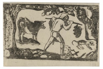 Tahitilaiset kantavat banaanit, sarjasta Late Wood-Block Prints tekijältä Paul Gauguin