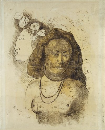 Tahitilainen nainen pahalla hengellä, n. 1899-1900 (monotypia akvarellilla paperille) tekijältä Paul Gauguin
