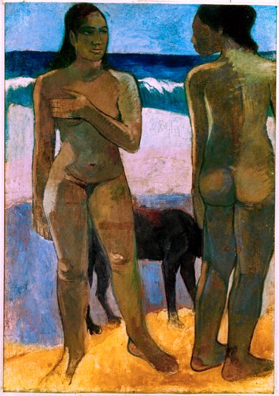 Tahitilaisia tyttöjä rannalla (öljy kankaalle) tekijältä Paul Gauguin