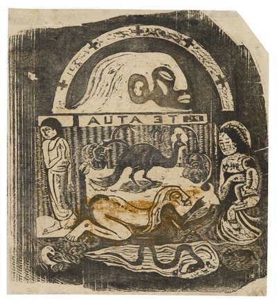 Te atua (Jumala), myöhäisten puupiirrosten sarjaan kuuluvasta teoksesta tekijältä Paul Gauguin