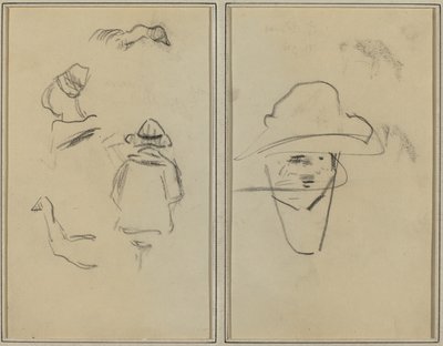 Kaksi bretonilaista hahmoa ja tutkimuksia kahdesta hanhesta; Mies päällään hattu [verso] tekijältä Paul Gauguin
