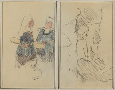 Kaksi bretonilaista naista; Vaaka [recto] tekijältä Paul Gauguin