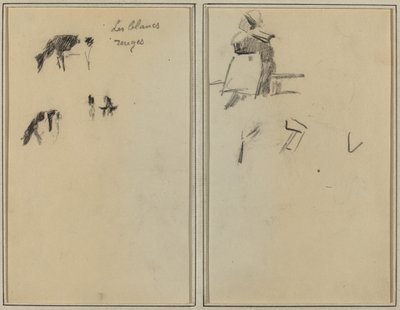 Kaksi lehmää; Istuva bretonilainen nainen [käänteinen] tekijältä Paul Gauguin