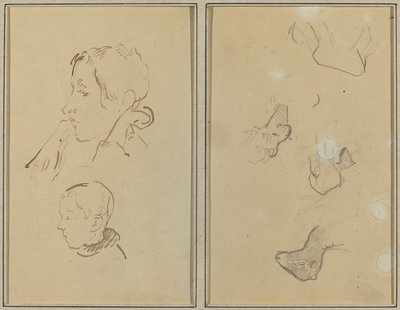 Kaksi päätä; Lammastutkimukset [recto] tekijältä Paul Gauguin