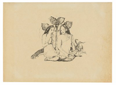 Kaksi maorinaista kyykkyssä tekijältä Paul Gauguin