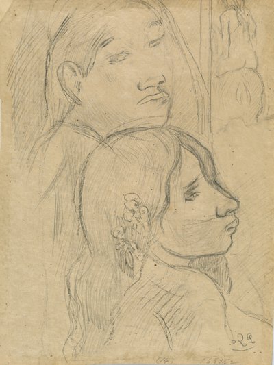 Kaksi markiisilaista [verso], n. 1902. tekijältä Paul Gauguin