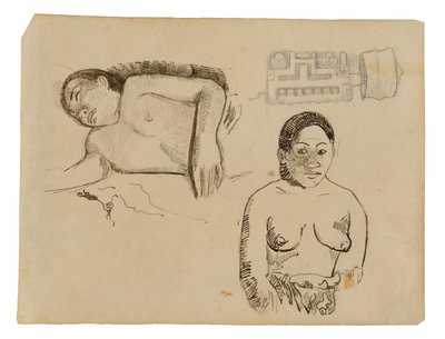 Kaksi tahitilaista naista ja Marquesan-korvatulppa tekijältä Paul Gauguin