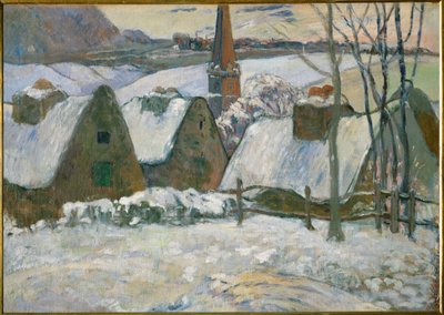 Bretagnen kylä lumen alla (öljy kankaalle) tekijältä Paul Gauguin