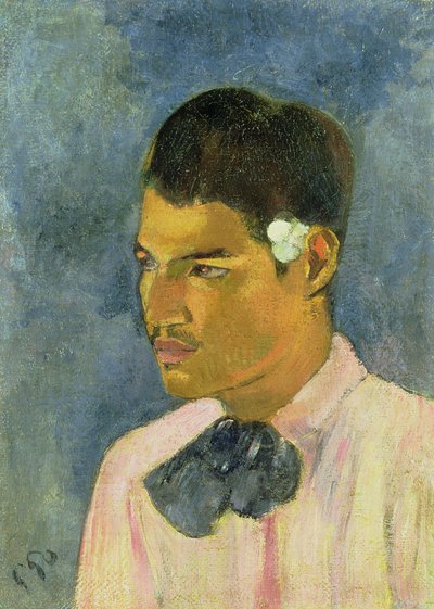Nuori mies kukka korvansa takana, 1891 tekijältä Paul Gauguin