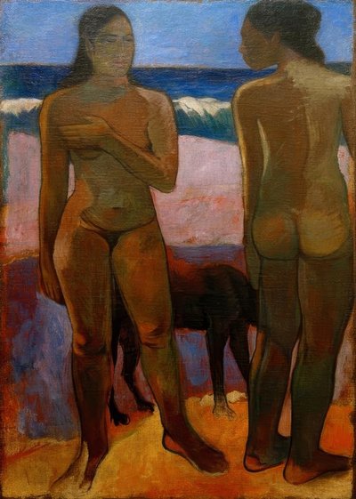 Zwei Tahitianerinnen am Strand tekijältä Paul Gauguin